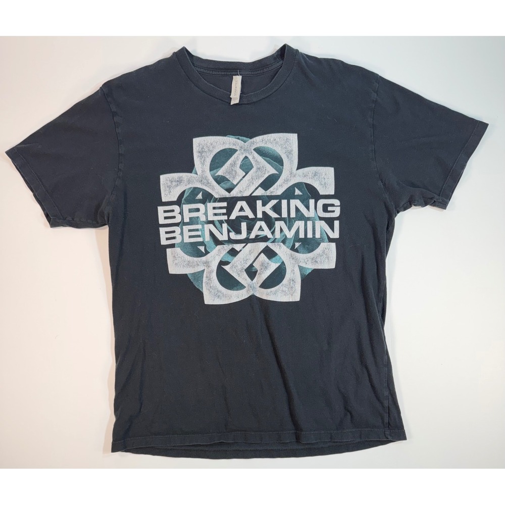 Breaking Benjamin Band T-Shirt Mens Large Black Teal Rose Graphic Logo Star Tee